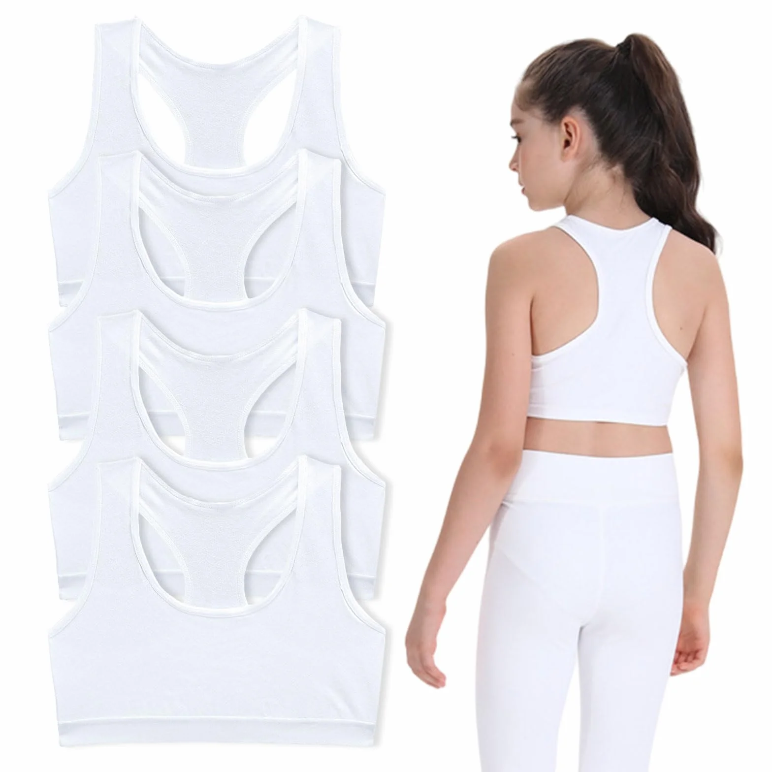 Lot de 4 soutiens-gorge courts pour filles en coton doux 8-14 ans