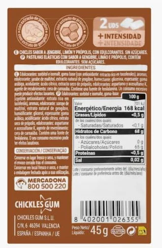 Chewing-gums dragéifiés au gingembre Hacendado Paquet de 32 chewing-gums (45 g) – Lot de 6