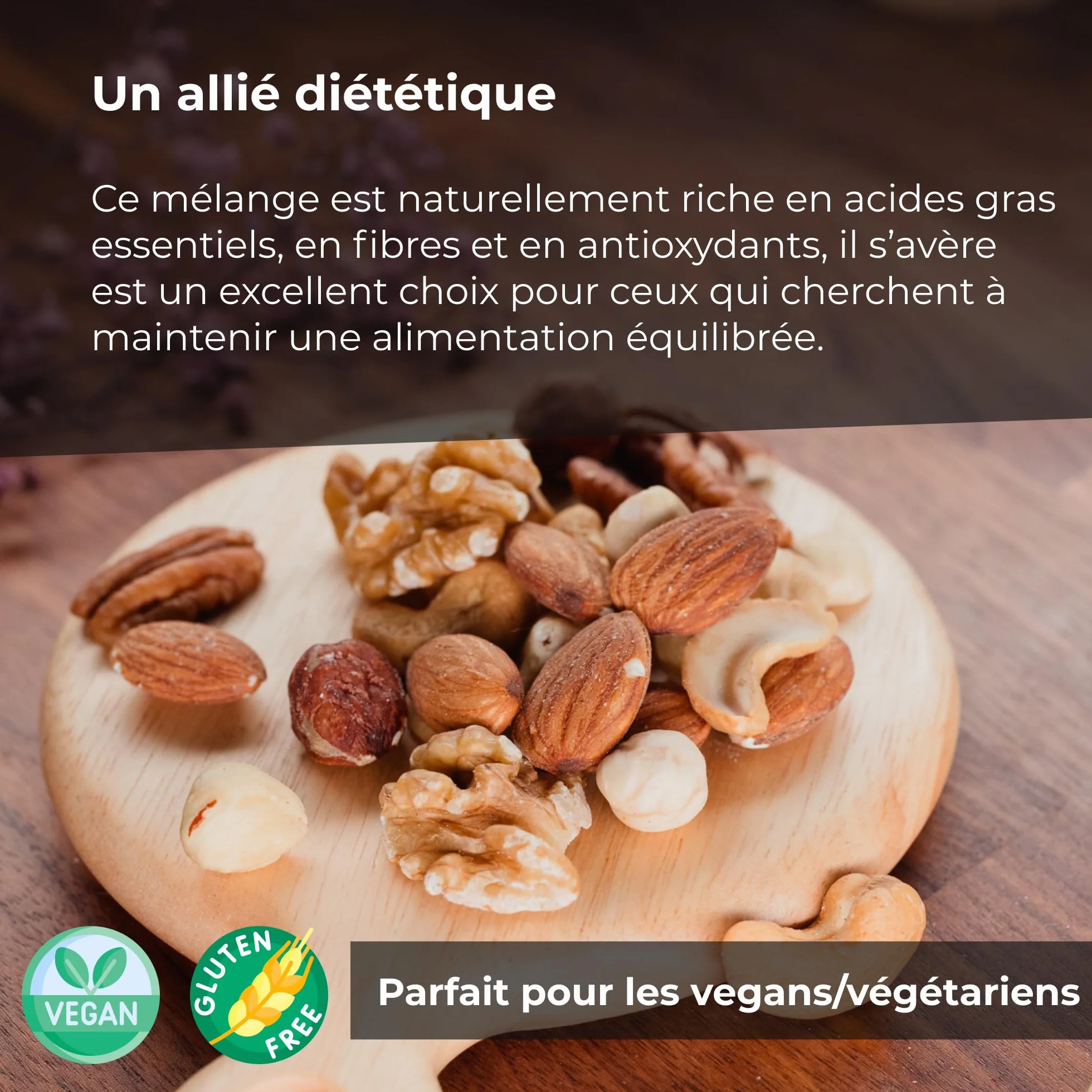 Mélange de Fruits secs 1 Kg (Amandes,Noisettes,Noix de Cajou,Noix de Pecan,Noix du Brésil et Cerneaux de Noix ) , sac refermabe