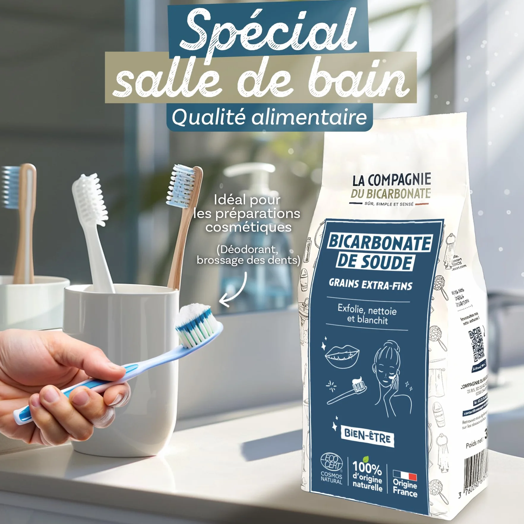 Bicarbonate de Soude Extra Fin - Sachet Kraft 3 kg - Qualité Alimentaire Supérieure - Cosmétique, Maison - Poudre Polyvalente Ultra Pure - La Compagnie du Bicarbonate - certifié par ECOCERT