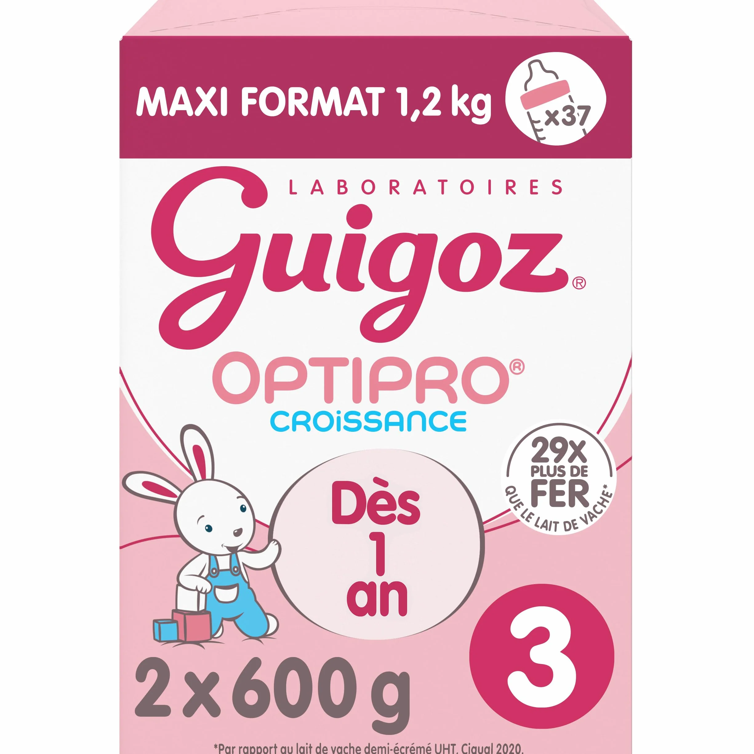 GUIGOZ CROISSANCE 3 OPTIPRO - DÈS 12 MOIS - Lait de croissance en poudre de 12 mois à 3 ans - BAG IN BOX (2 sachets de 600g)