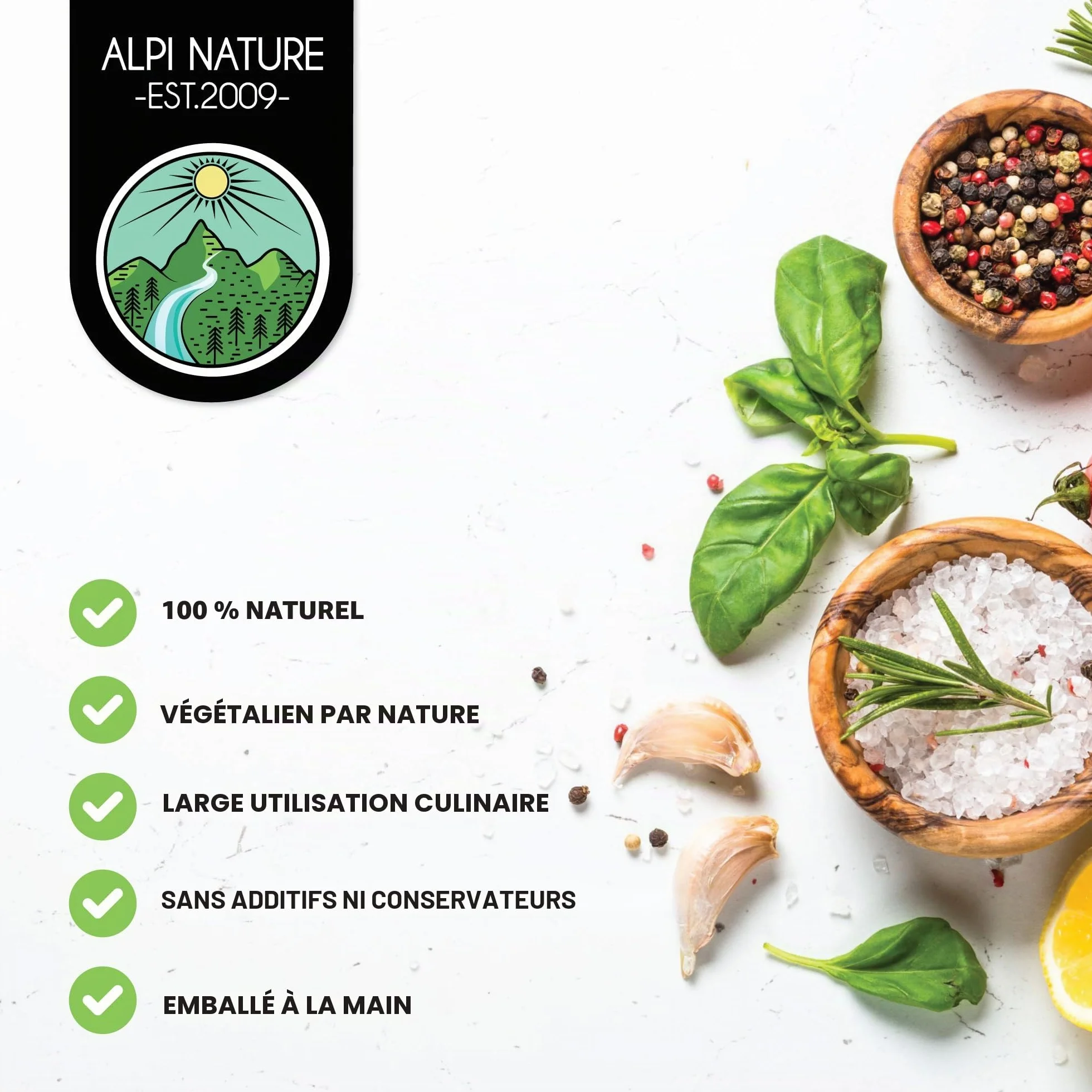 Alpi Nature Flocons de Sel Gemme 250g, Gourmet Sel Gemme d'Espagne 0.1-8mm pour la Cuisine