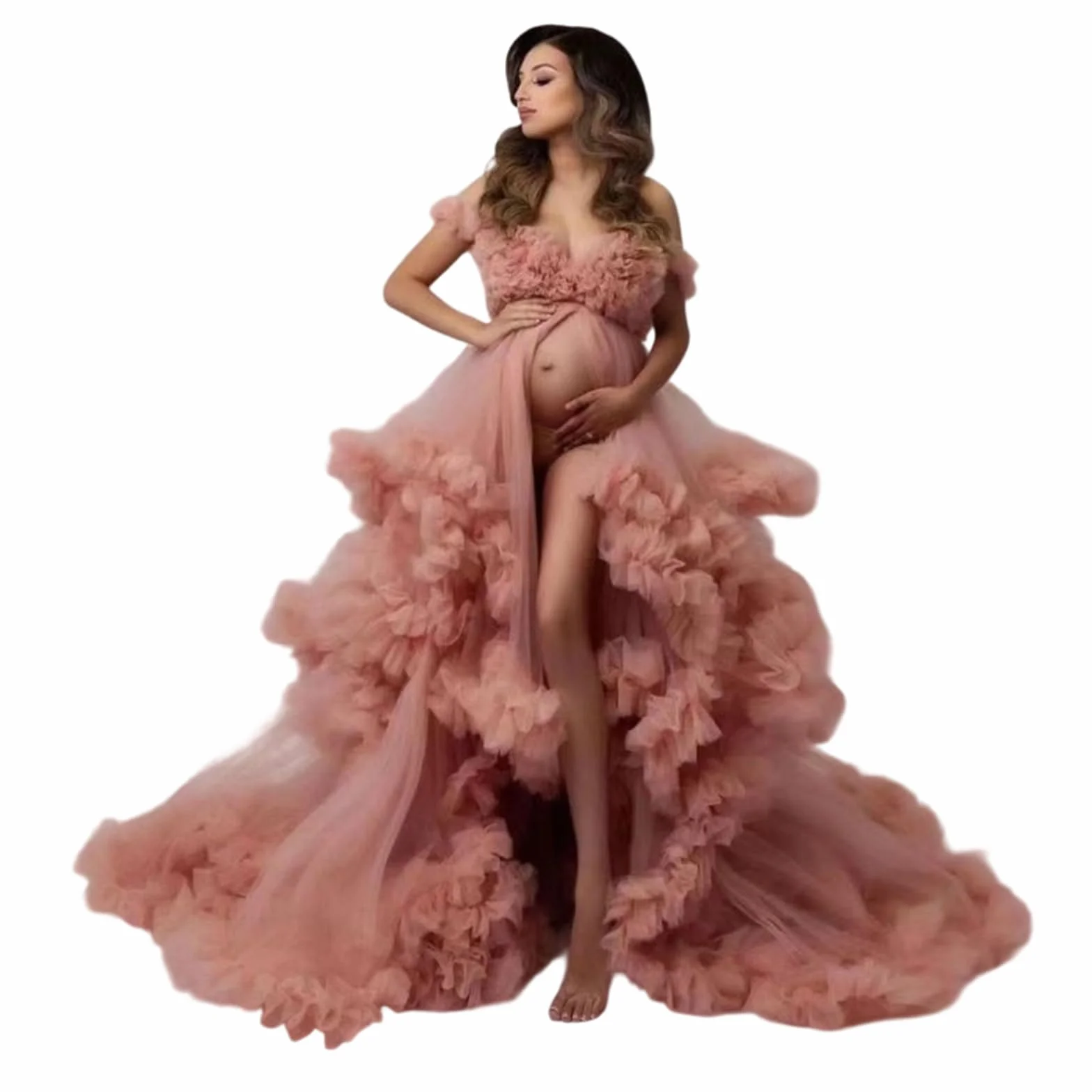 Robe de maternité en tulle à volants pour séance photo grossesse