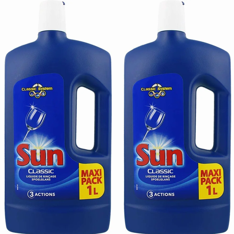 Sun Liquide de Rinçage Lave-Vaisselle Classic Triple Action, Elimine les traces et dépôts, Brillance maximale, Vaisselle impeccable, Lot de 2 x 75 Lavages