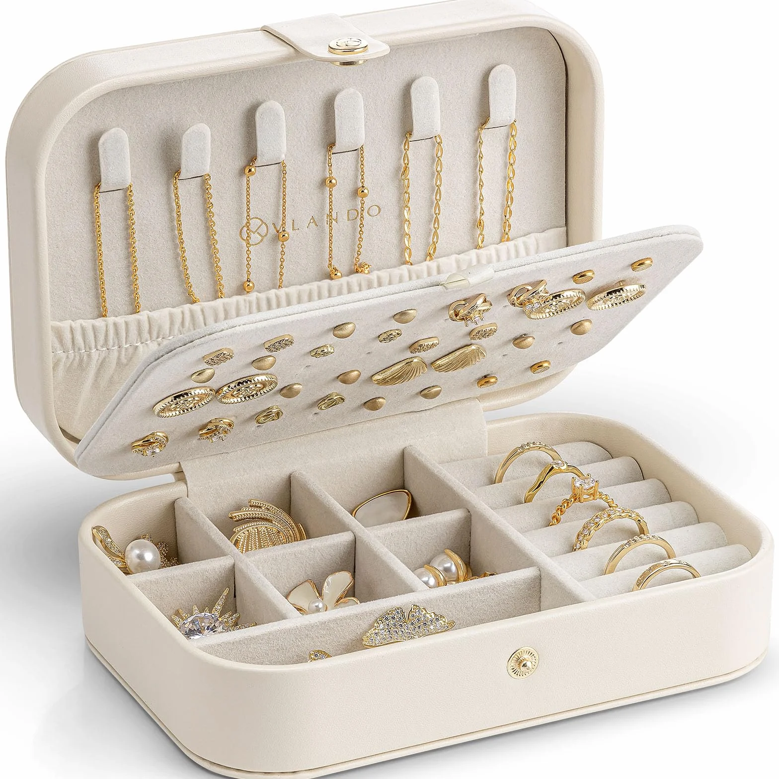 Vlando Boîte à bijoux de voyage, rangement pour bijoux, boucles d'oreilles, étui de voyage