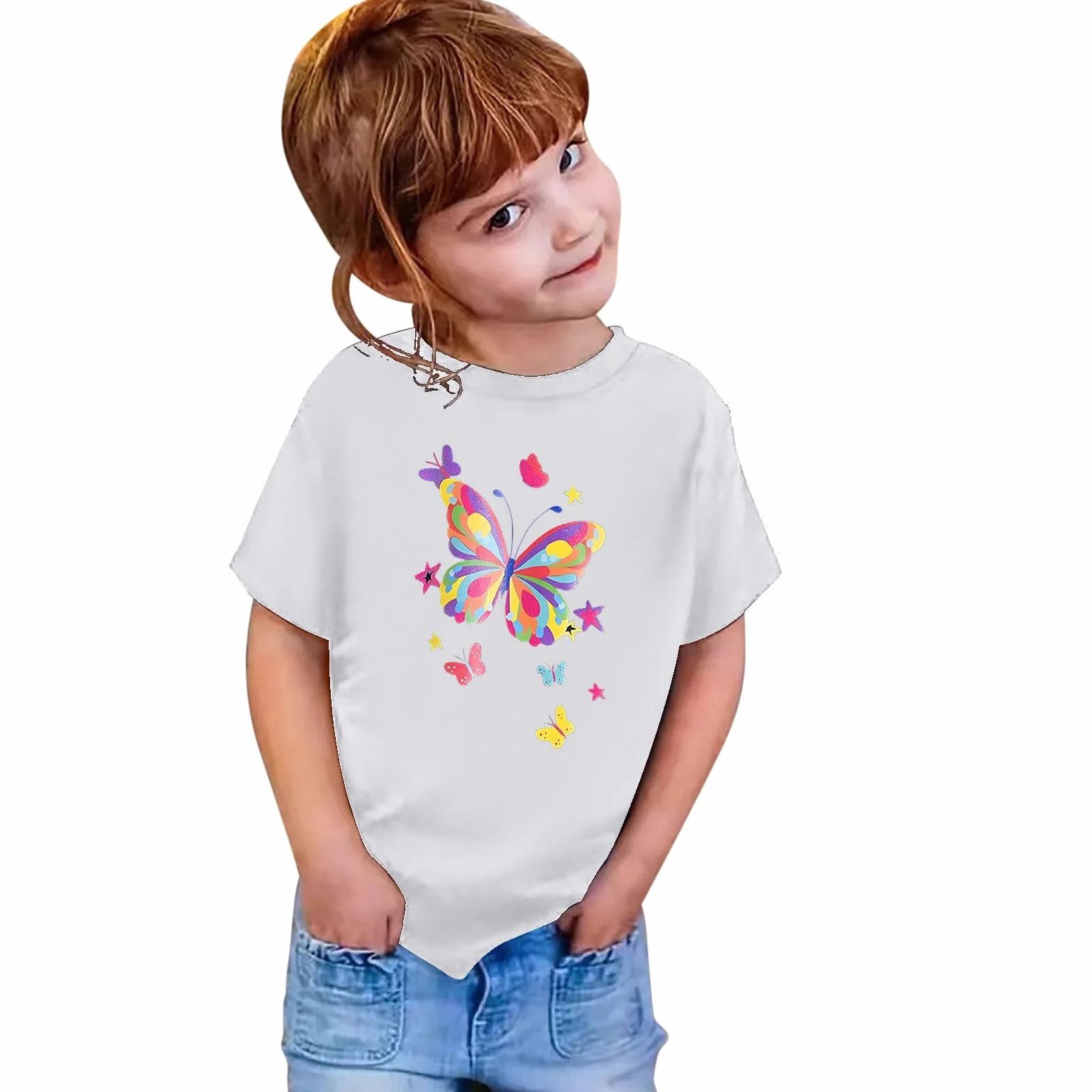 T Shirt Papillon Enfant Fille Manche Courte 1-13 Ans Tee Shirt été Ado Fille Fashion Mignon Tunique Fille Chic Pas Cher Confortable Casual Sport Jogging Chemisier