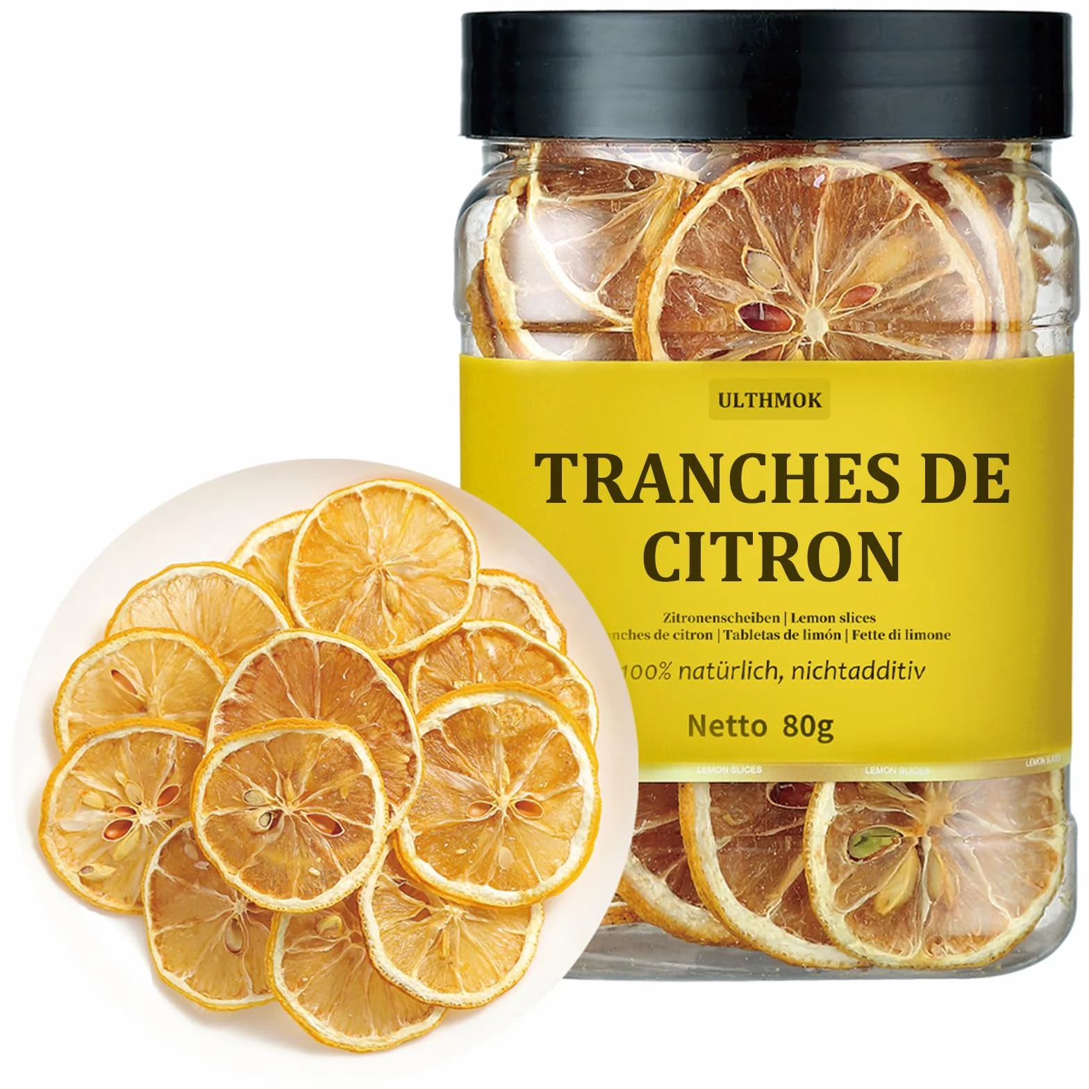 Citrons jaunes séchés, fruits secs sans sucre, décoration, bonbons, Noël, boissons, tranches de citron séchées 100% naturelles, sans additifs 80g