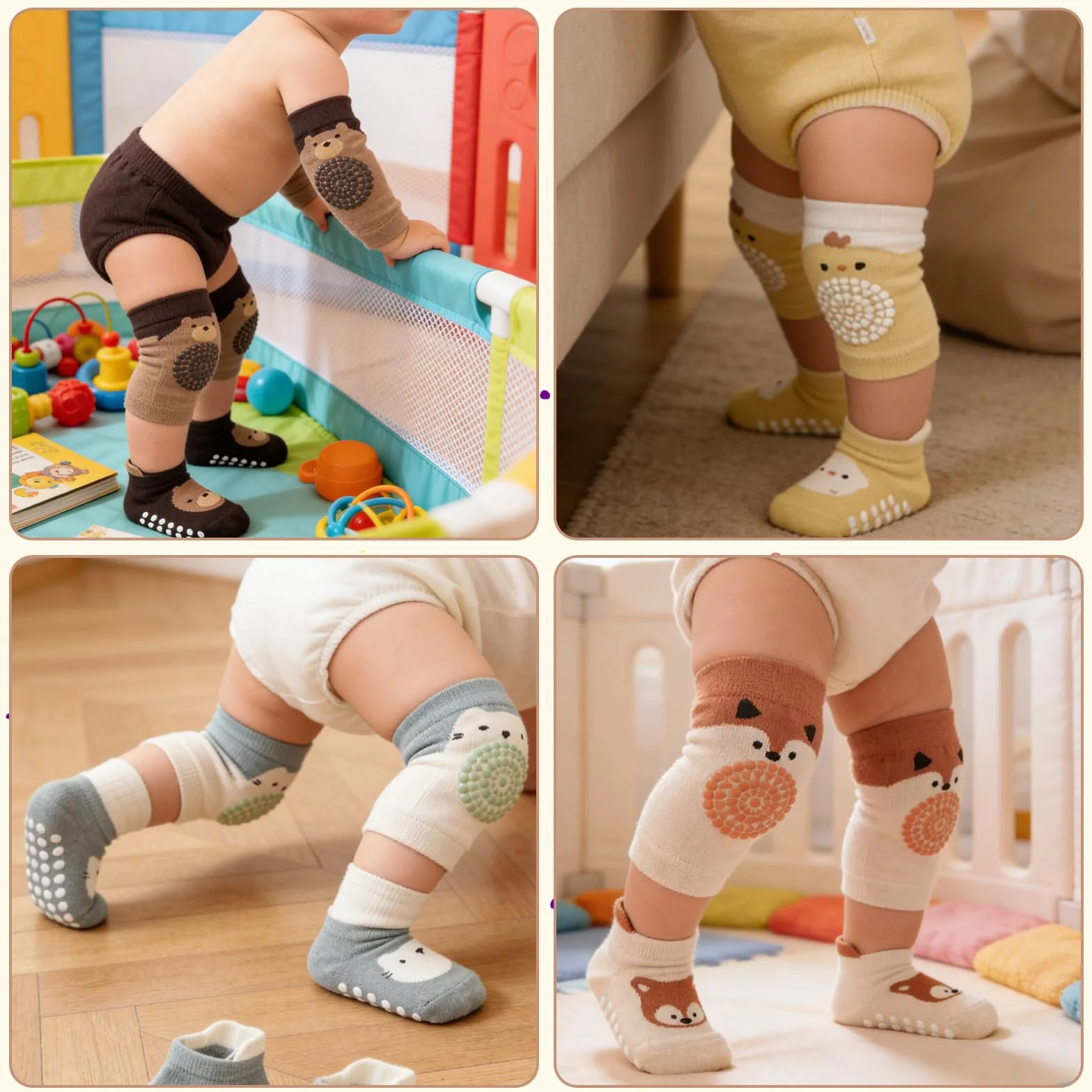 Genouillères Bébé Chaussettes Antidérapantes Motif Animaux 5 Paires
