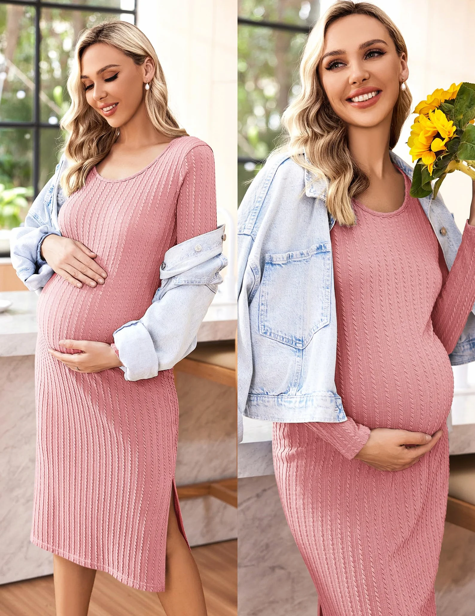 Ekouaer Robe Maternité Manches Longues Vêtements Grossesse Col Rond S-XXL