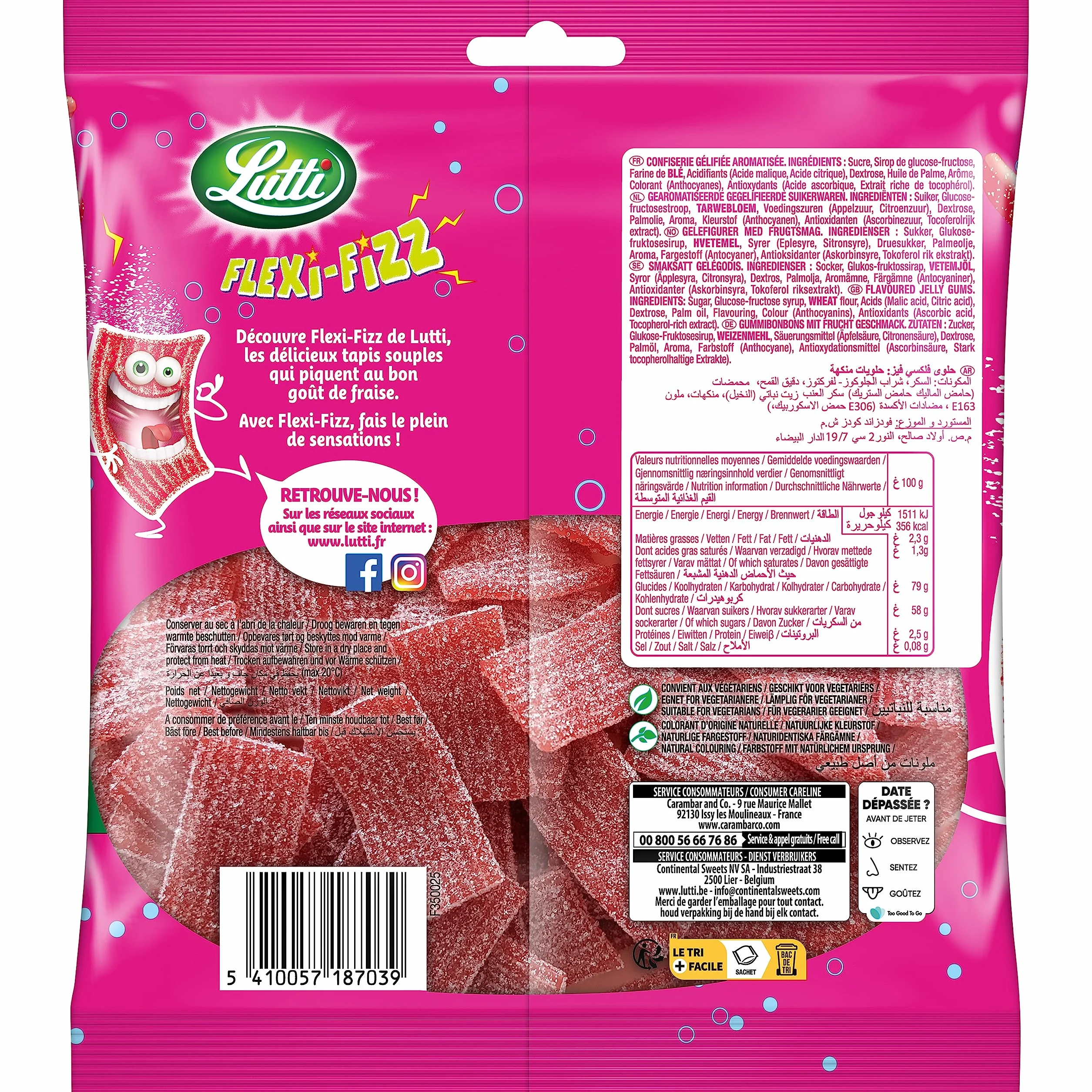 Lutti Fraise Flexi-Fizz Fili Tubs, 225 g
