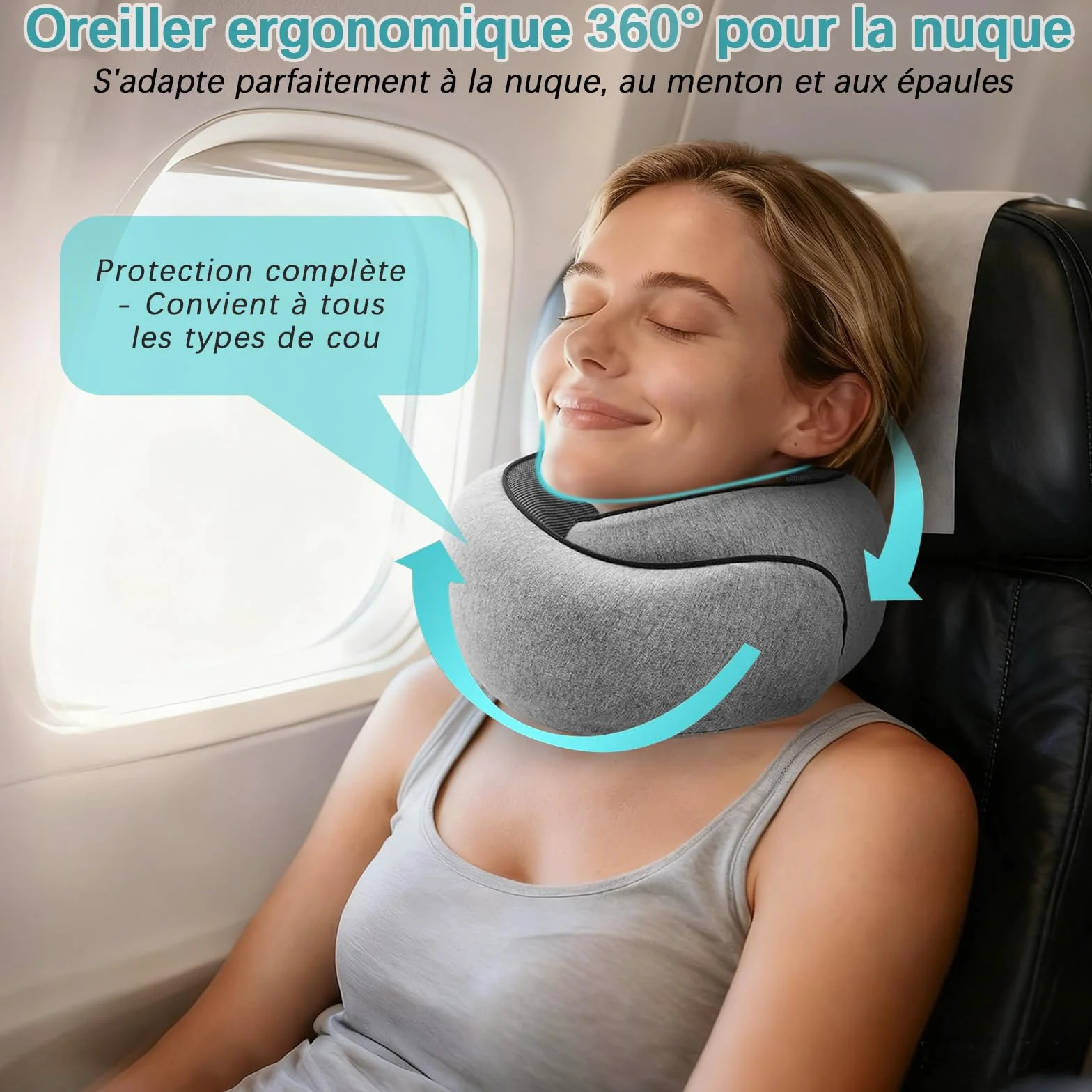 Coussin Cervical Ergonomique Oreiller de Voyage en Mousse à Mémoire Housse Amovible Lavable Avec Masque Bouchons d'oreilles