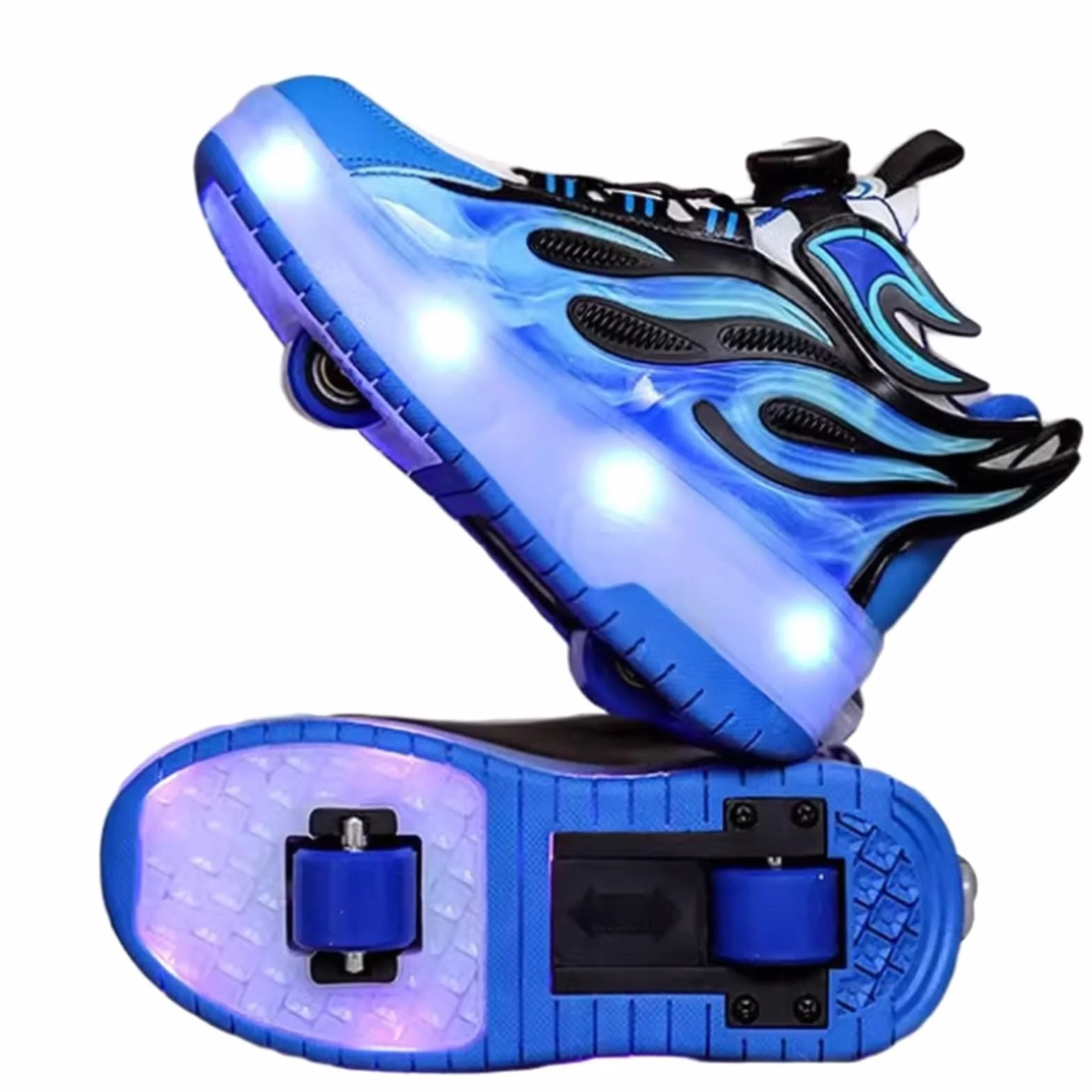Mateju 2 en 1 Patins à roulettes Enfant Fille Garçon, Chaussures de Skateboard LED avec Roues Retractable Automatiques, 30-41 EU