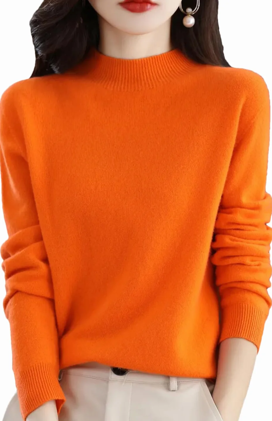 Pull Tricoté en Laine Mérinos et Cachemire pour Femme, Col Roulé Manches Longues