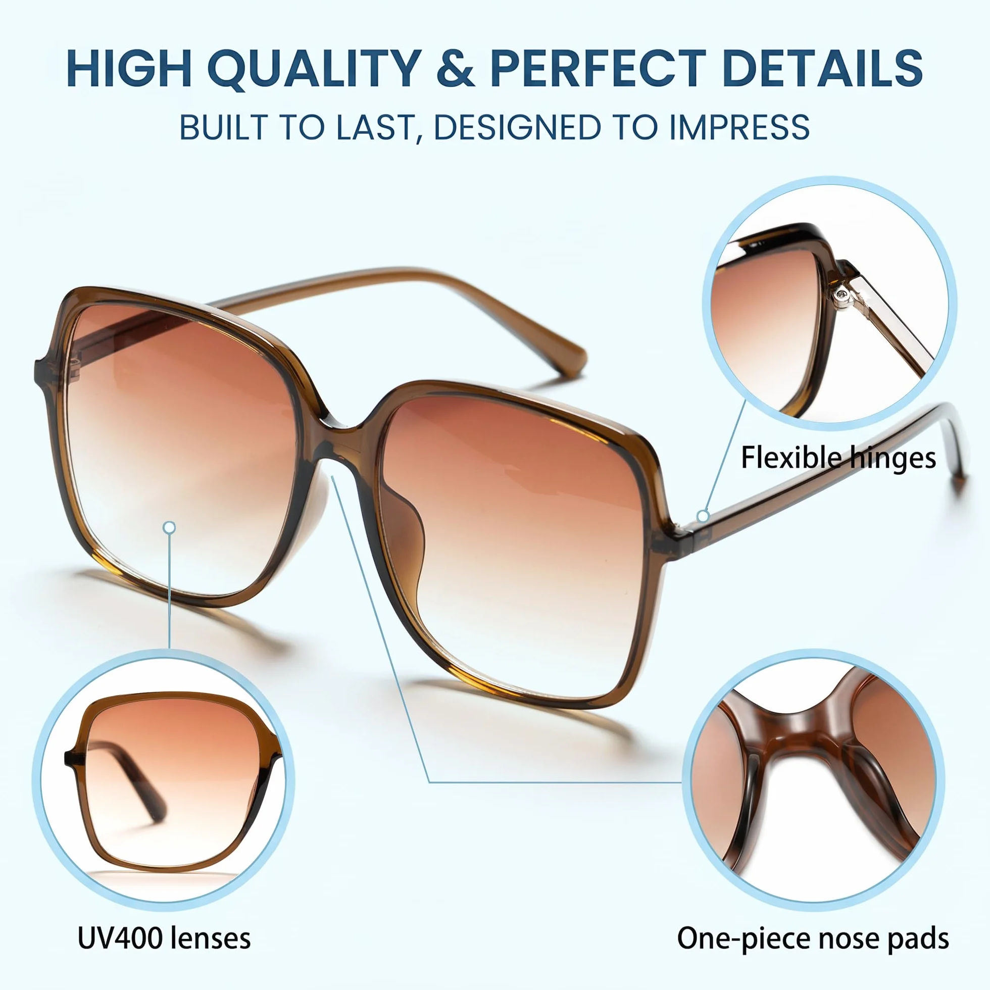 Lunettes de Lecture Soleil UV400 Grandes pour Femmes Visage Large