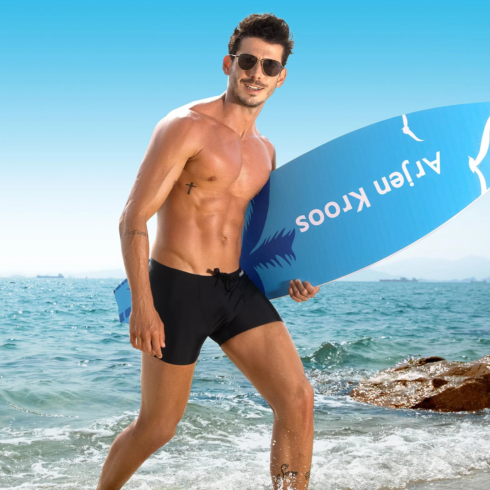 Arjen Kroos Maillot de Bain Homme Boxer Short Séchage Rapide Calecon Swim Trunks Cordon Serrage Réglable Piscine Plage
