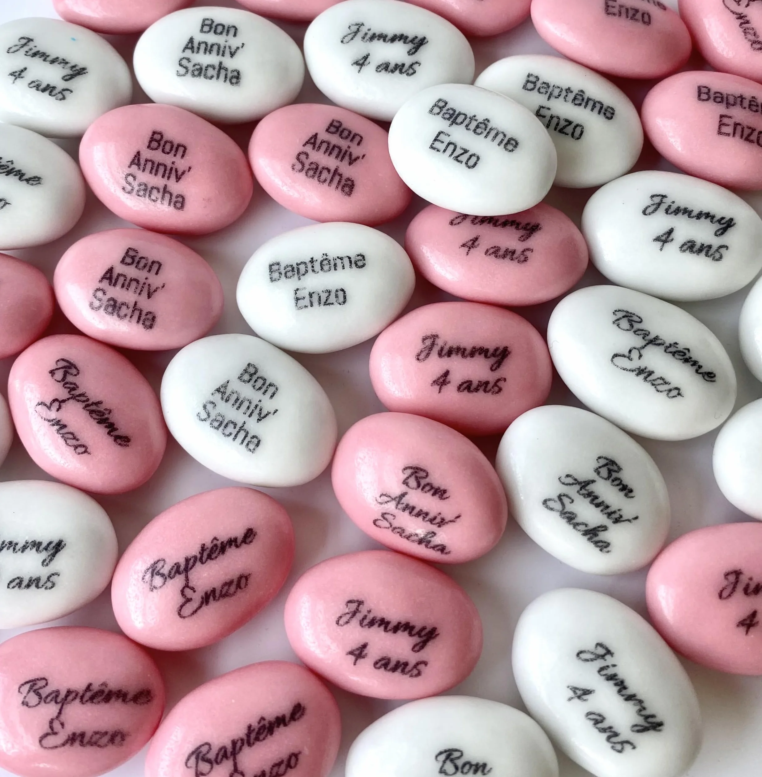 Dragées Guimauve Chocolat 71% Cacao Personnalisées 550g Fabrication Artisanale France Rose Blanc