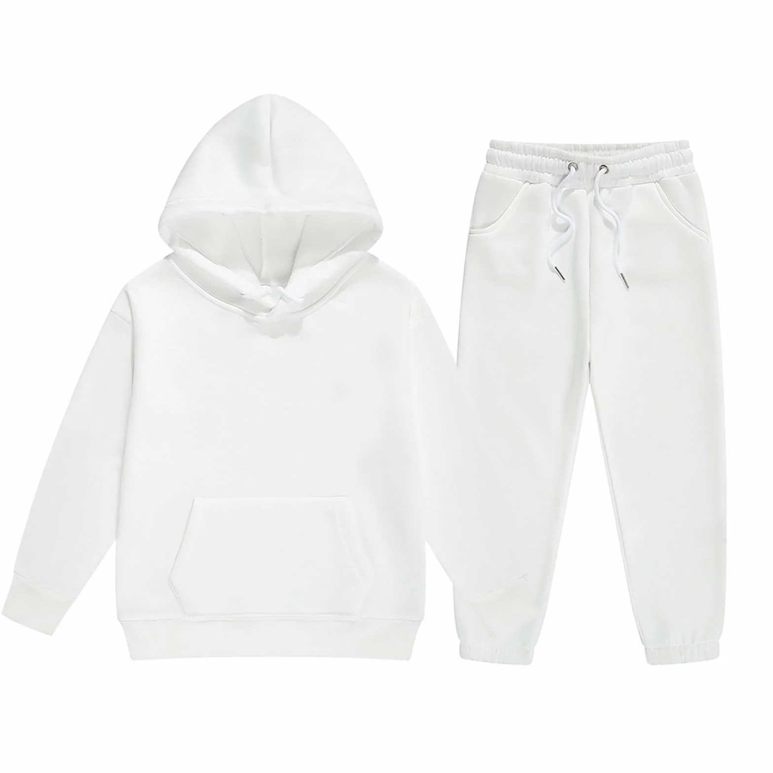 Costumes Garcon et Fille Mode Pure Uni Doux Loose Tenue à Capuche Manche Longue Maillots de Survêtement pour Enfants Ensemble de Jogging et Pantalon 2-14 ans