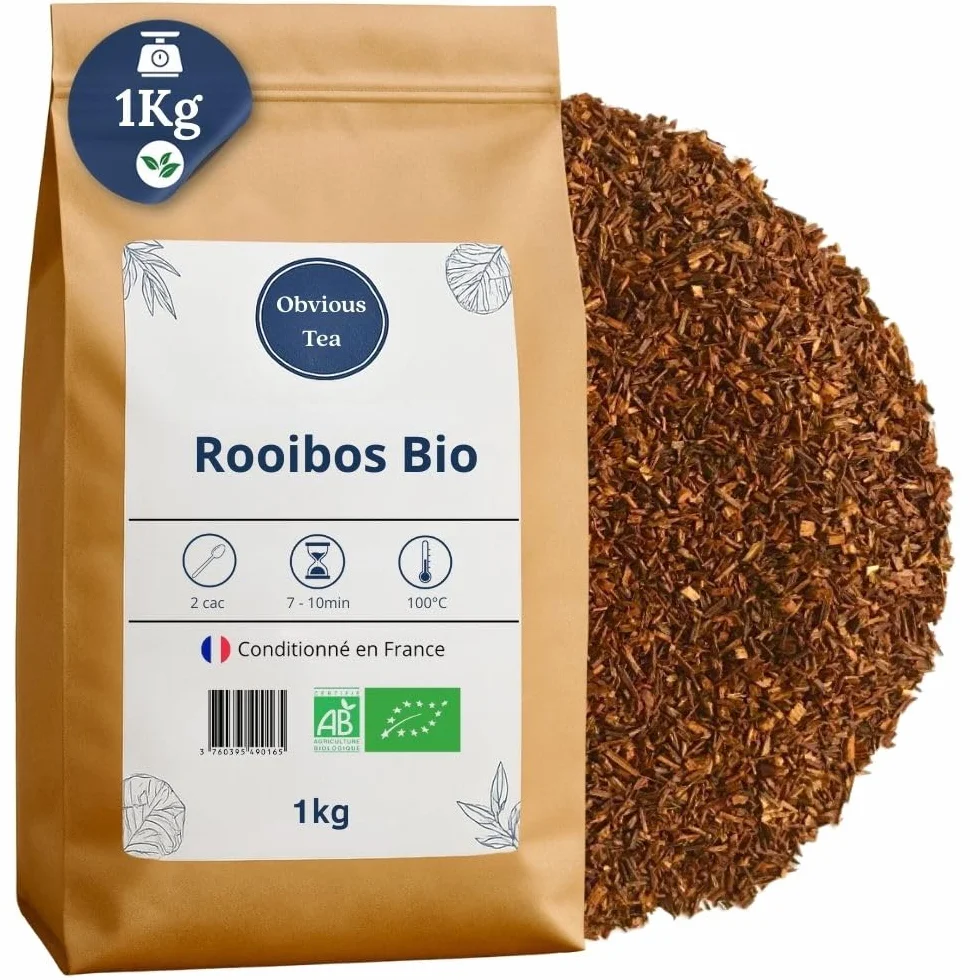 Rooibos Nature Bio - Infusion Vegan en Vrac, 100% Naturel, Sans OGM - Agriculture Biologique - Conditionné en France - Sachet 1 kg (500 Tasses)