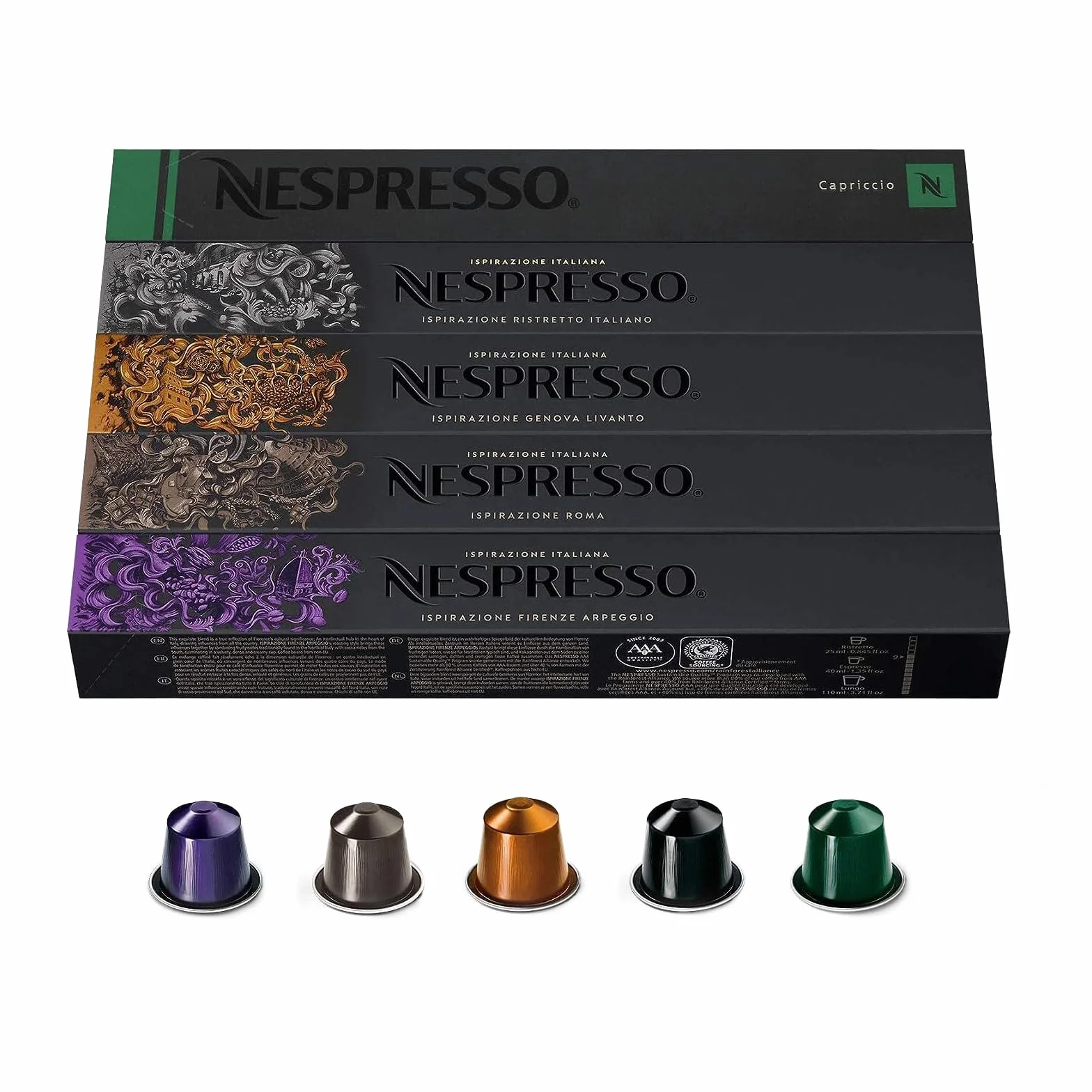 Nespresso Original - Bundle Top Sélection Ispirazione Italiana & Espresso 50 Capsules de café - 10x Ristretto, 10x Arpeggio, 10x Roma, 10x Livanto, 10x Capriccio