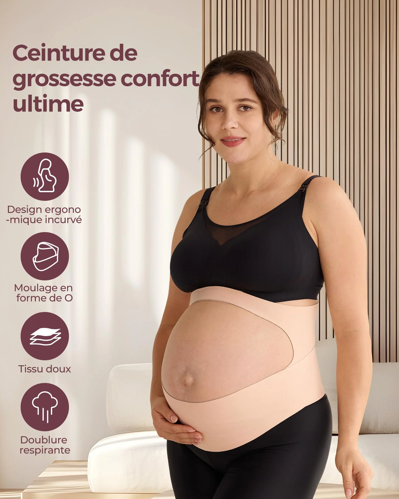 Momcozy Ceinture de Grossesse Ergonomique CozySupport, Soutien Ventre Dos Lombaire Tissu Respirant