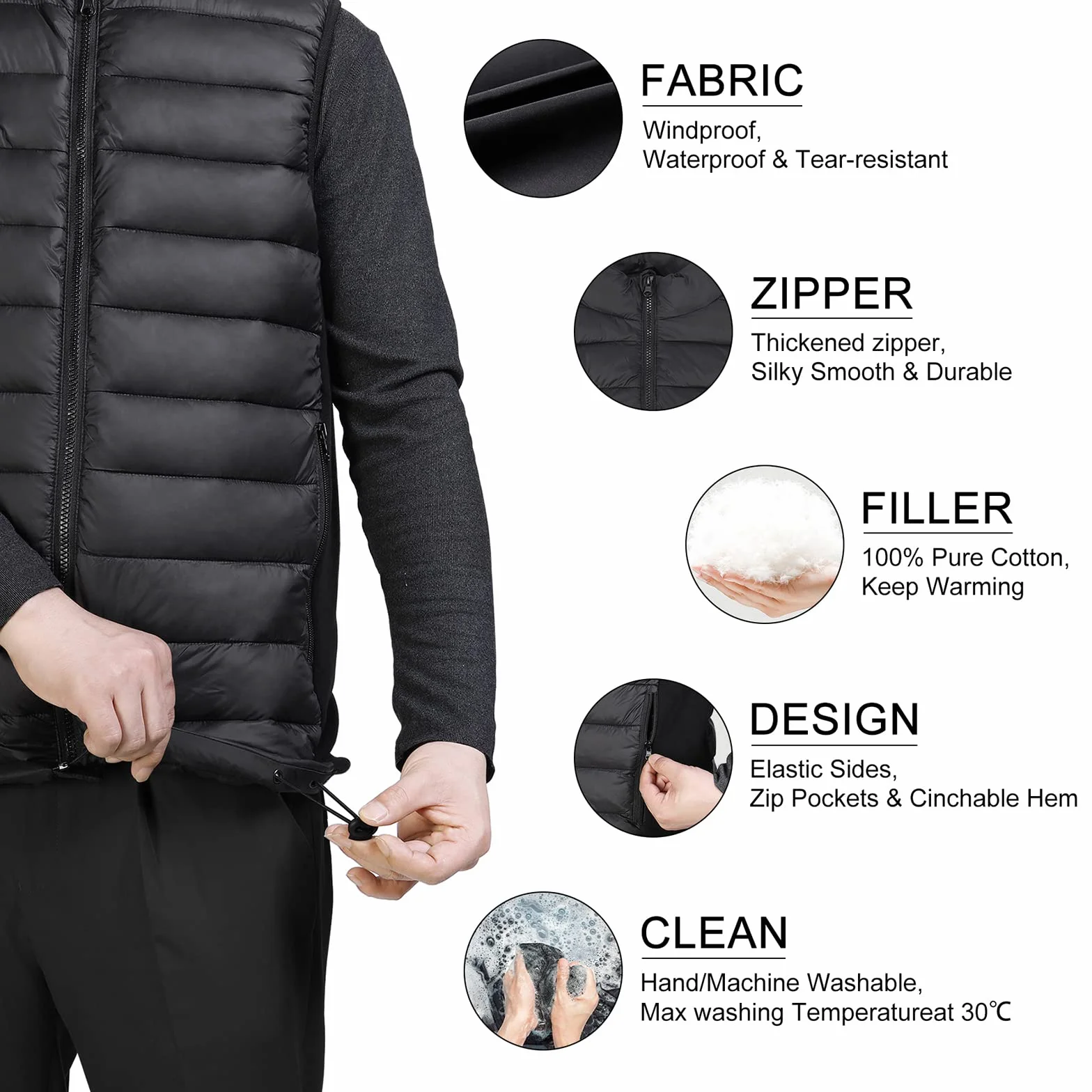 Veste Sans Manche Chauffante Homme 10000 mAh 3 Niveaux 4 Zones Chauffage