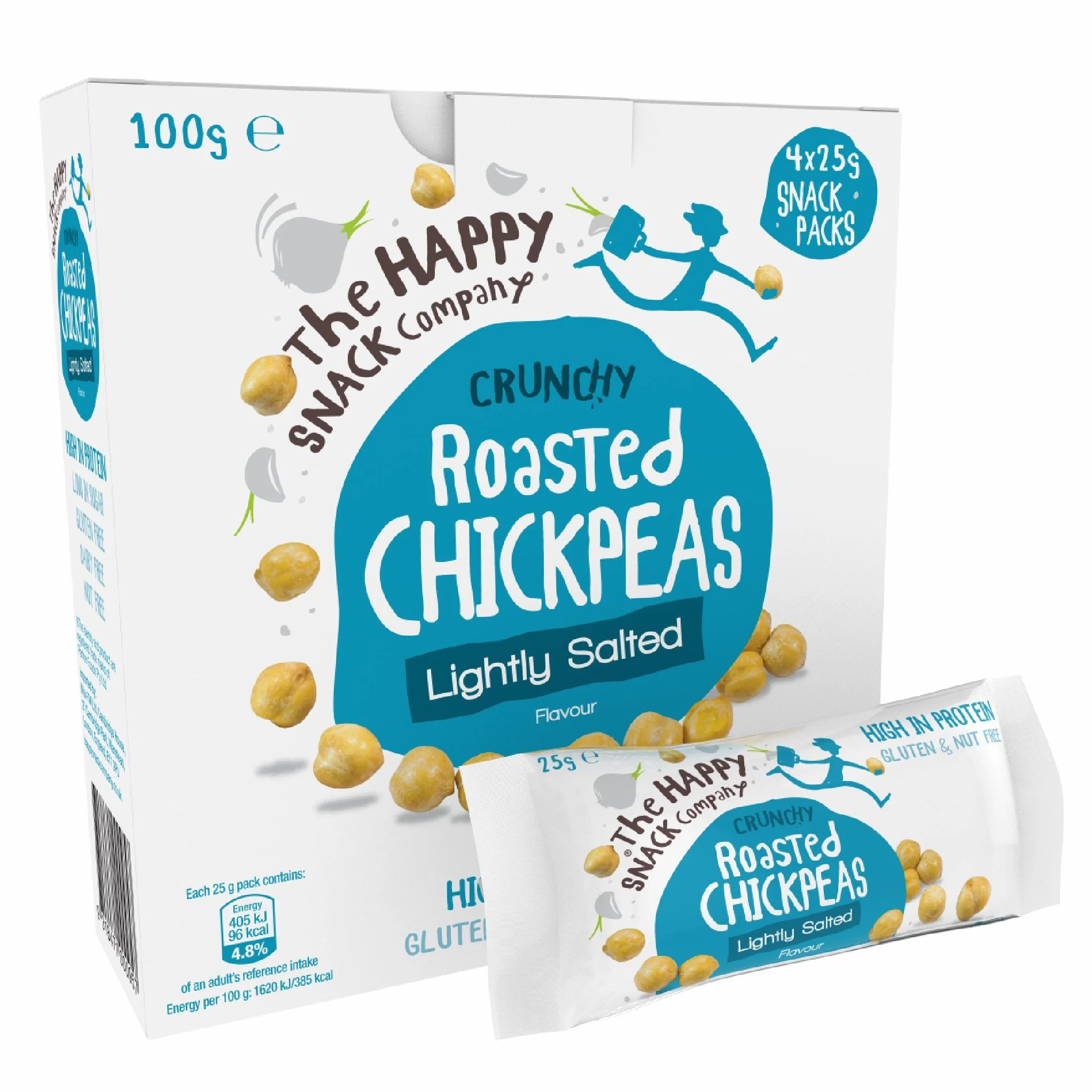 The Happy Snack Company Pois chiches rôtis, saveur légèrement salée casse-croûte santé, haute teneur en protéines, collations savoureuses sans gluten, végétalien, 96 calories, portion de 25 g, 20 lot