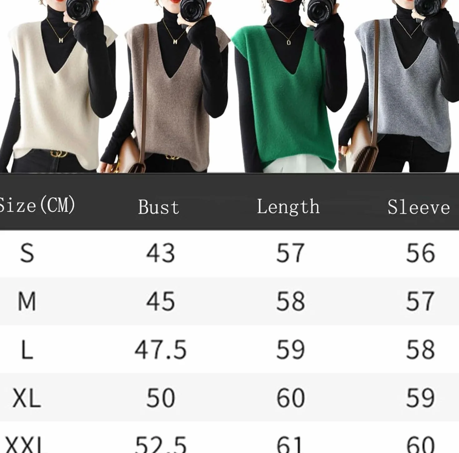 Pull sans Manches à col en V pour Femme en Cachemire tricoté Style coréen Beige L