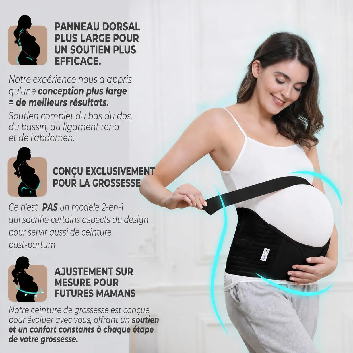 NEOtech Care Ceinture de grossesse Support lombaire et soutien abdominal pour femme enceinte Noire Taille M