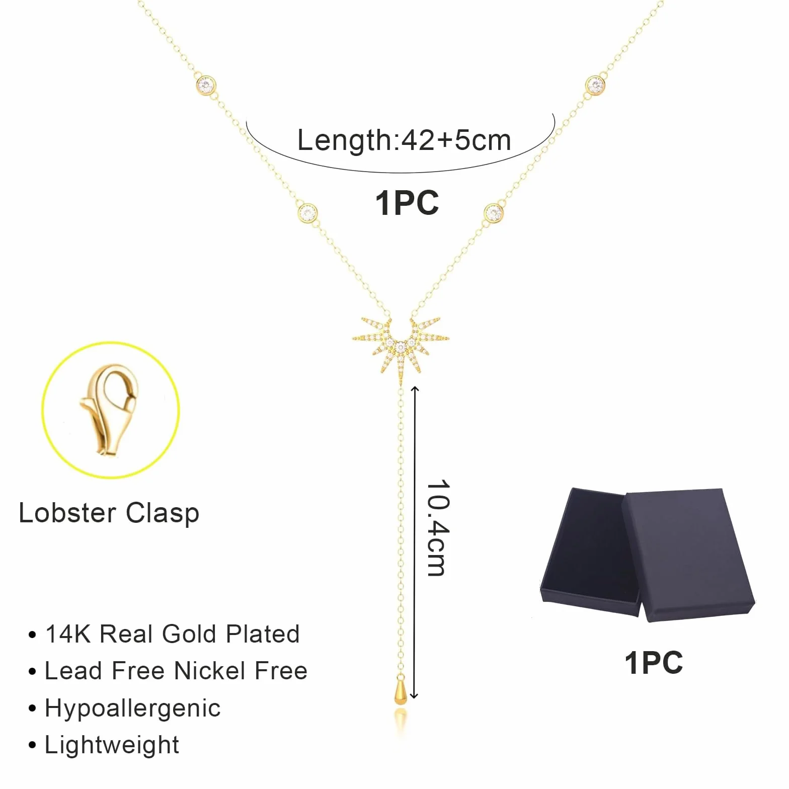 Chaîne longue en Y or 14 carats collier multi-rangs pendentif soleil pour femmes
