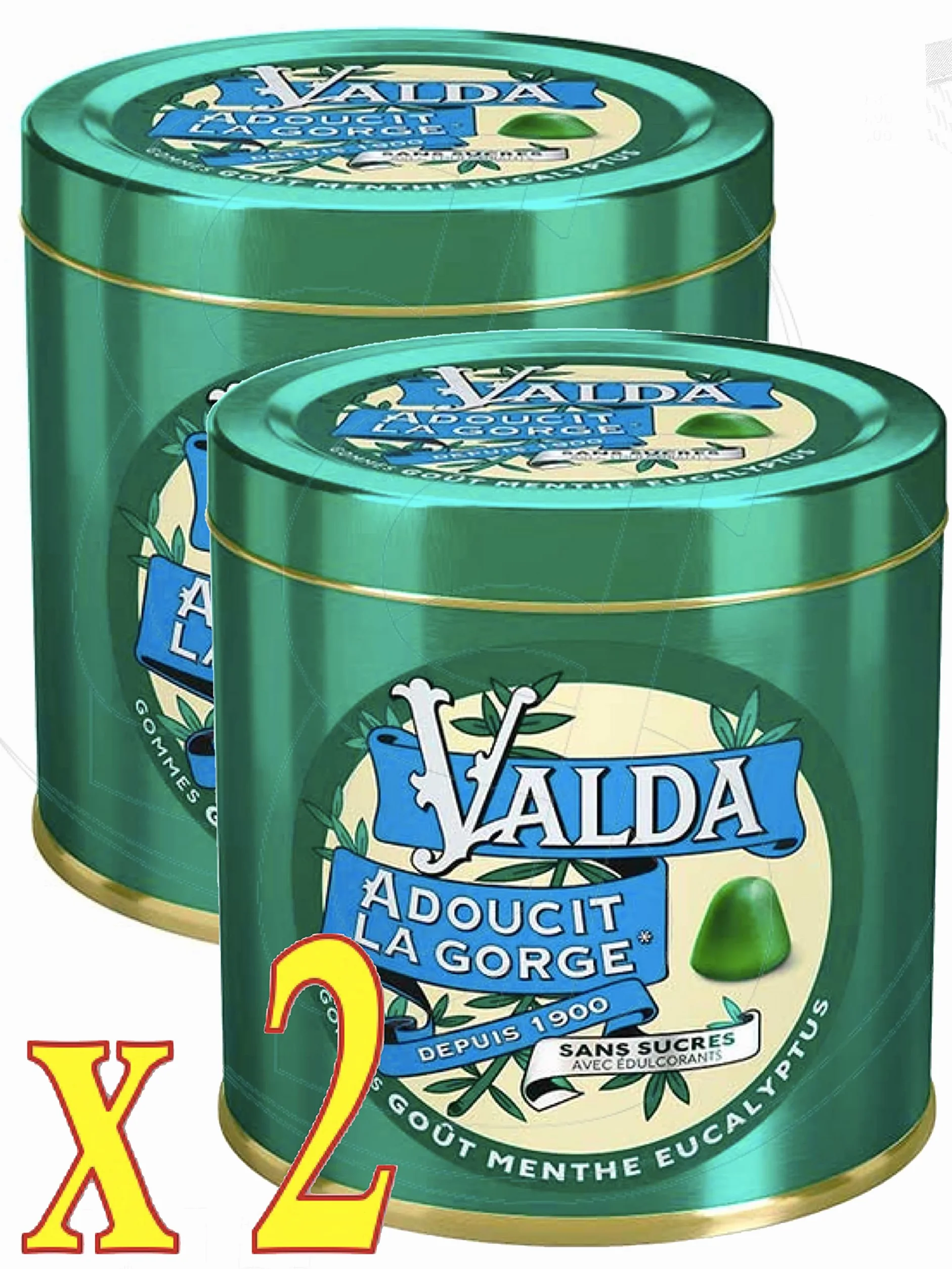 Valda Gommes Sans Sucres Goût Menthe Eucalyptus 140 g Lot de 2