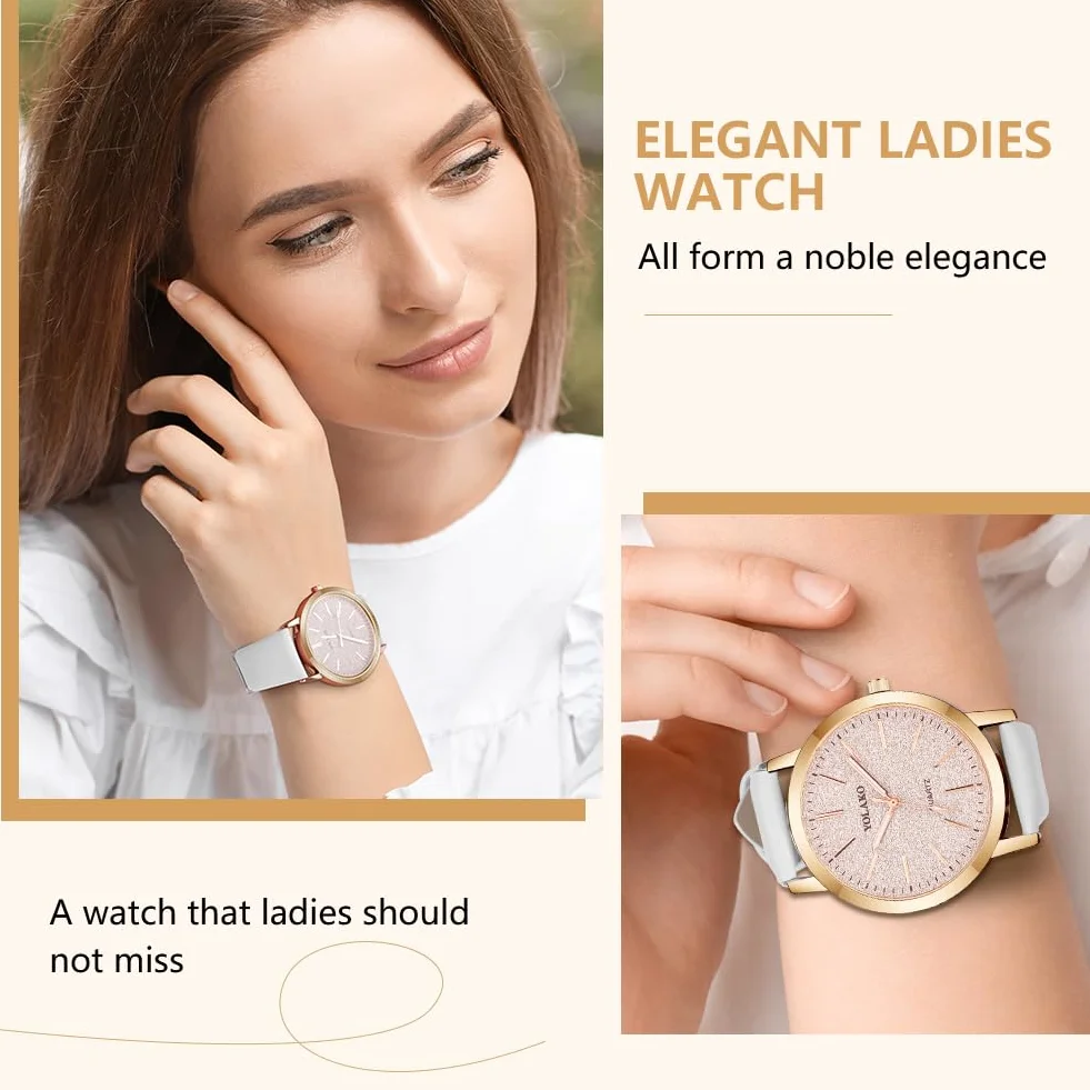OFFCUP Montre Femme Bracelet Cuir Analogique Quartz Cadran Etoilé 3 Aiguilles