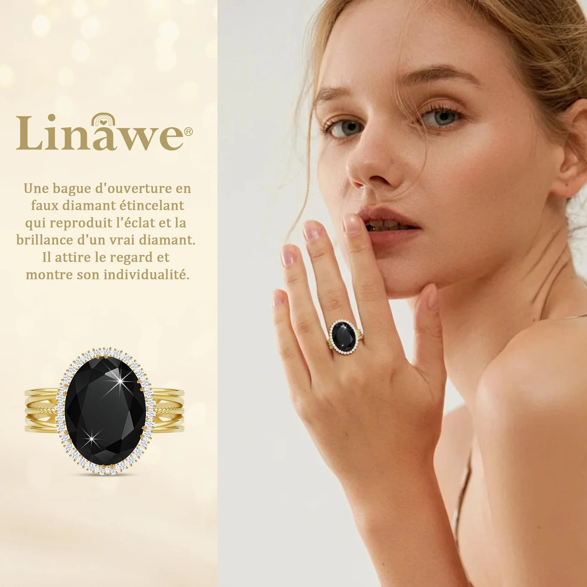 Bagues en faux diamant pour femmes, bague en moissanite ajustable or/argent