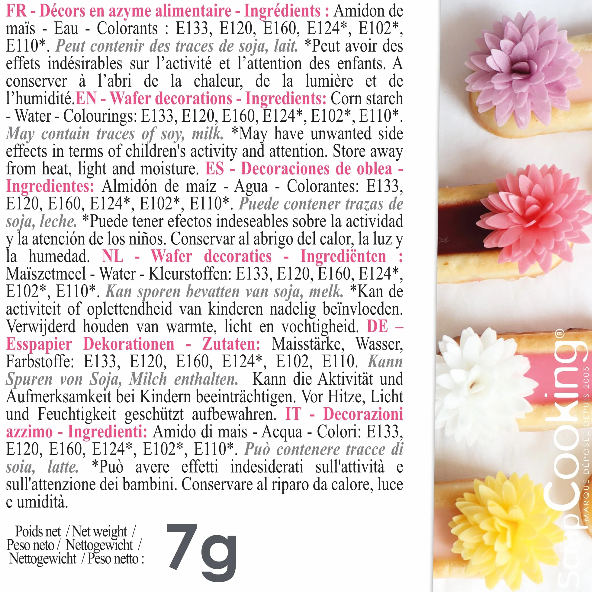ScrapCooking - 5 Dahlias Assortis en Azyme - Fleurs Comestibles Décoration Gâteau - Déco Alimentaire Pièce-Montée, Cupcakes, Pâtisseries, Anniversaire - Blanc, Jaune, Orange, Rose, Mauve - 2298