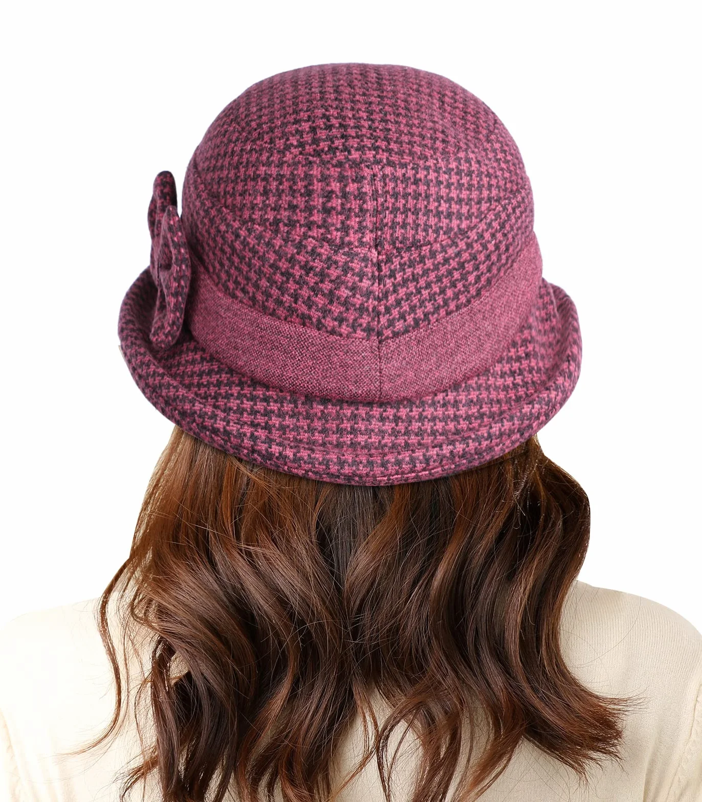 Adigaber Chapeau Melon Femme Bord Enroulable Hiver Rétro Cloche Nœud Réglable