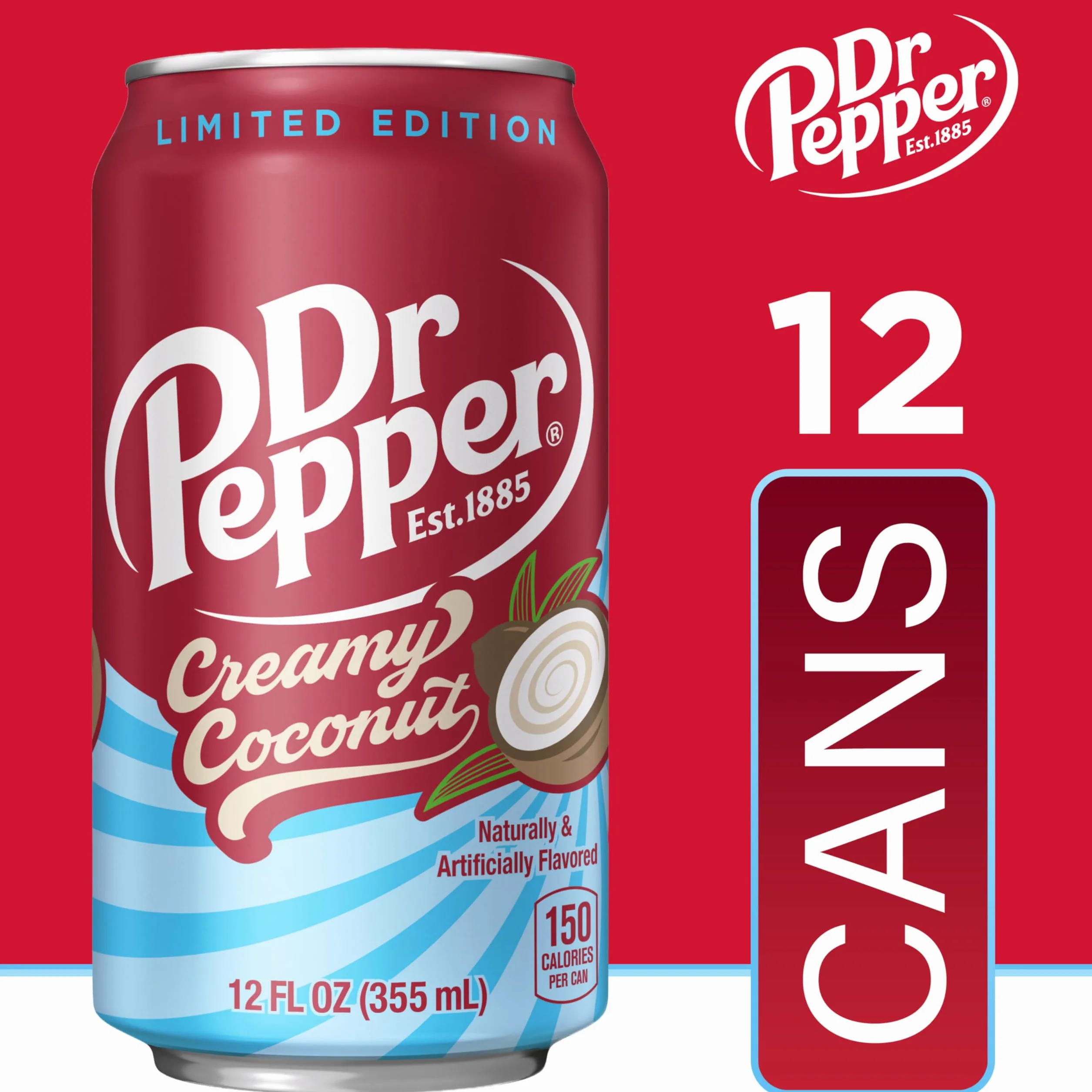 Dr Pepper Soda crémeux à la noix de coco, canettes de 355 ml, paquet de 12