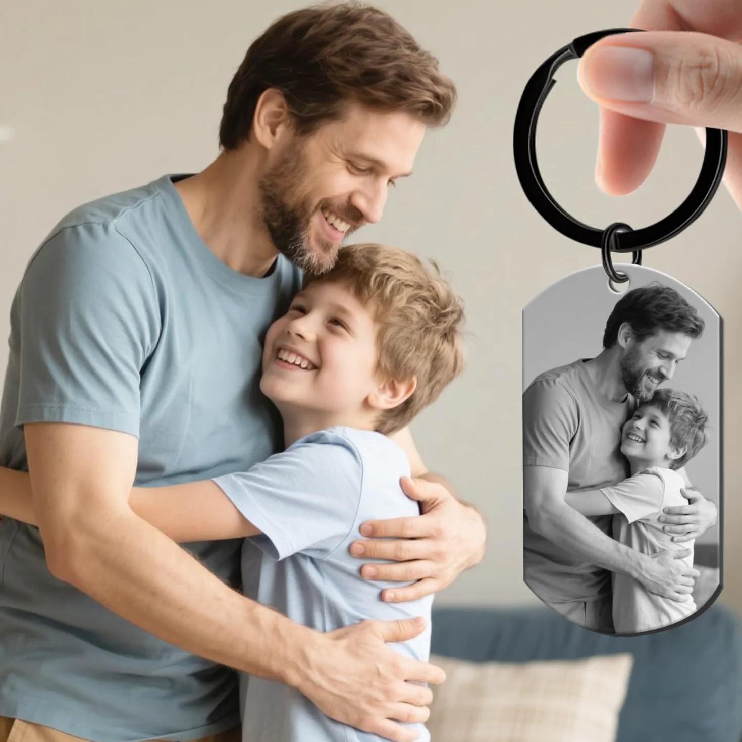 Porte-Clés Personnalisé Photo Cadeau Papa Fête des Pères Original Gravure Nom Motif Poing