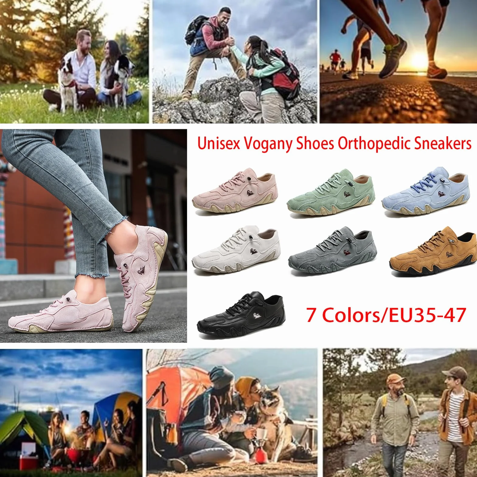 Vogany Baskets orthopédiques pour homme et femme Chaussures imperméables respirantes en daim léger