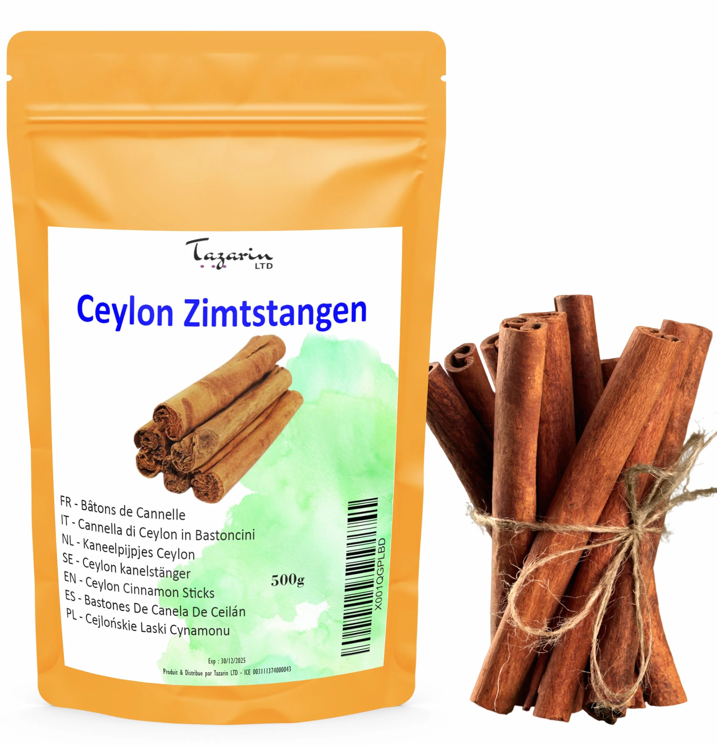 500g Bâtons de cannelle de Ceylan entières - Arôme & Goût Intense - 100% Naturel, Pur et Sans Additifs - TazarinLtd