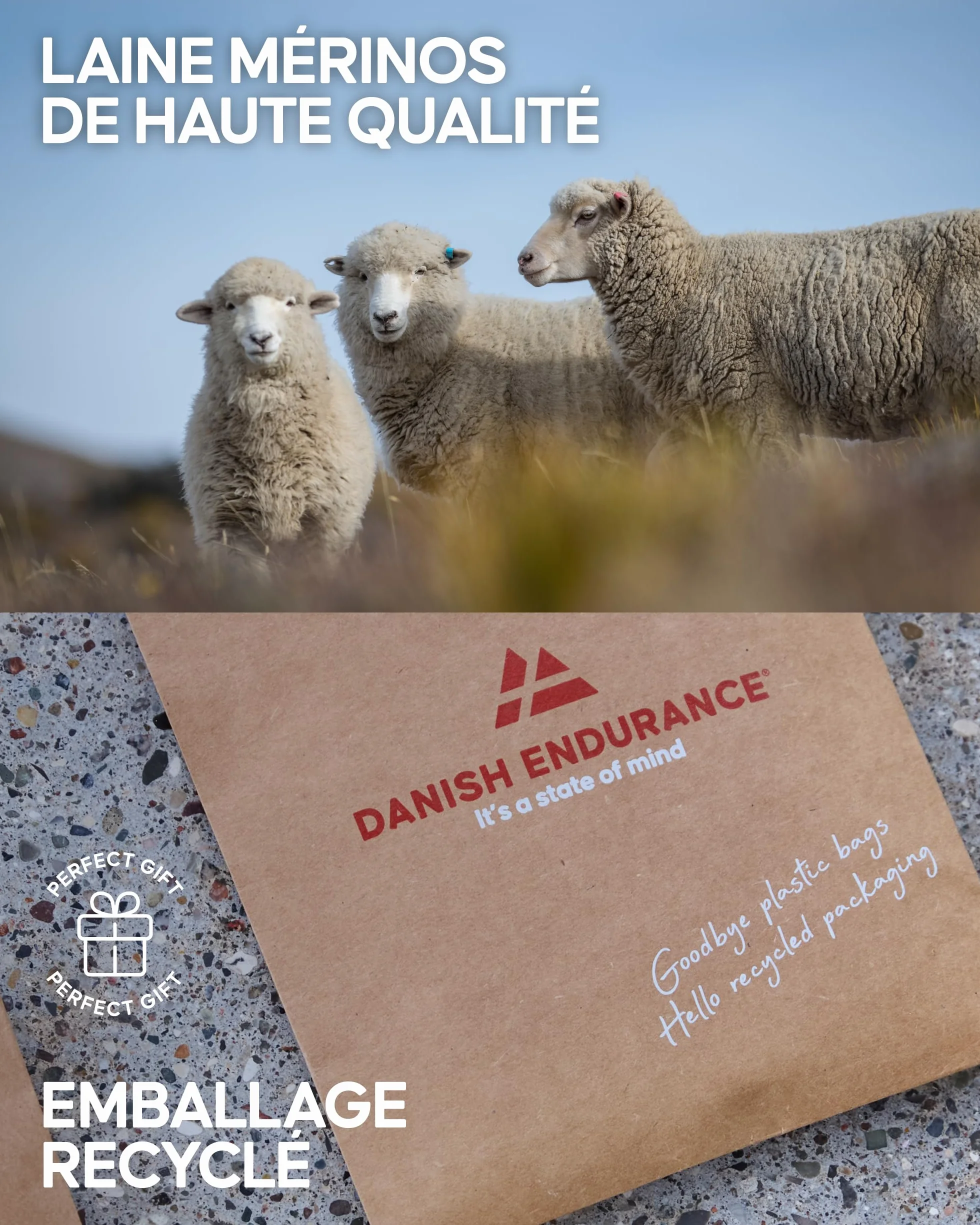 DANISH ENDURANCE Chaussettes de Randonnée en Laine Mérinos Respirante Anti-blisters Lot de 3