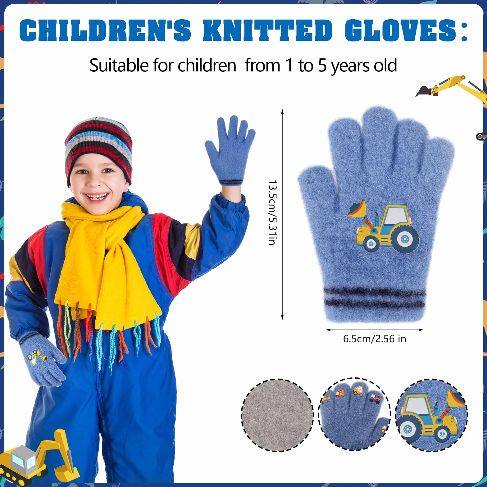 Gants magiques pour enfants lot de 3 paires mitaines thermiques d'hiver extensibles rayures 1-5 ans