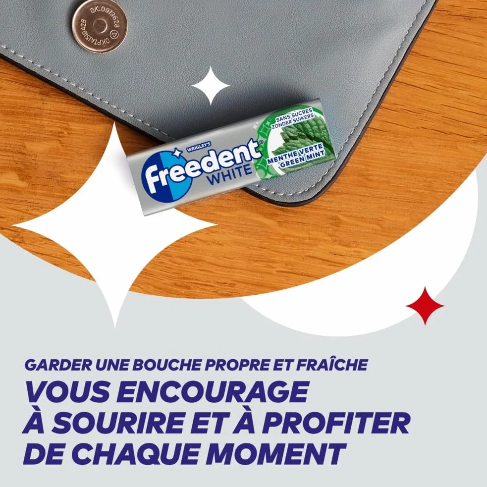 FREEDENT WHITE Chewing Gum Sans Sucre Goût Menthe Verte 30 Paquets 300 Dragées 420g