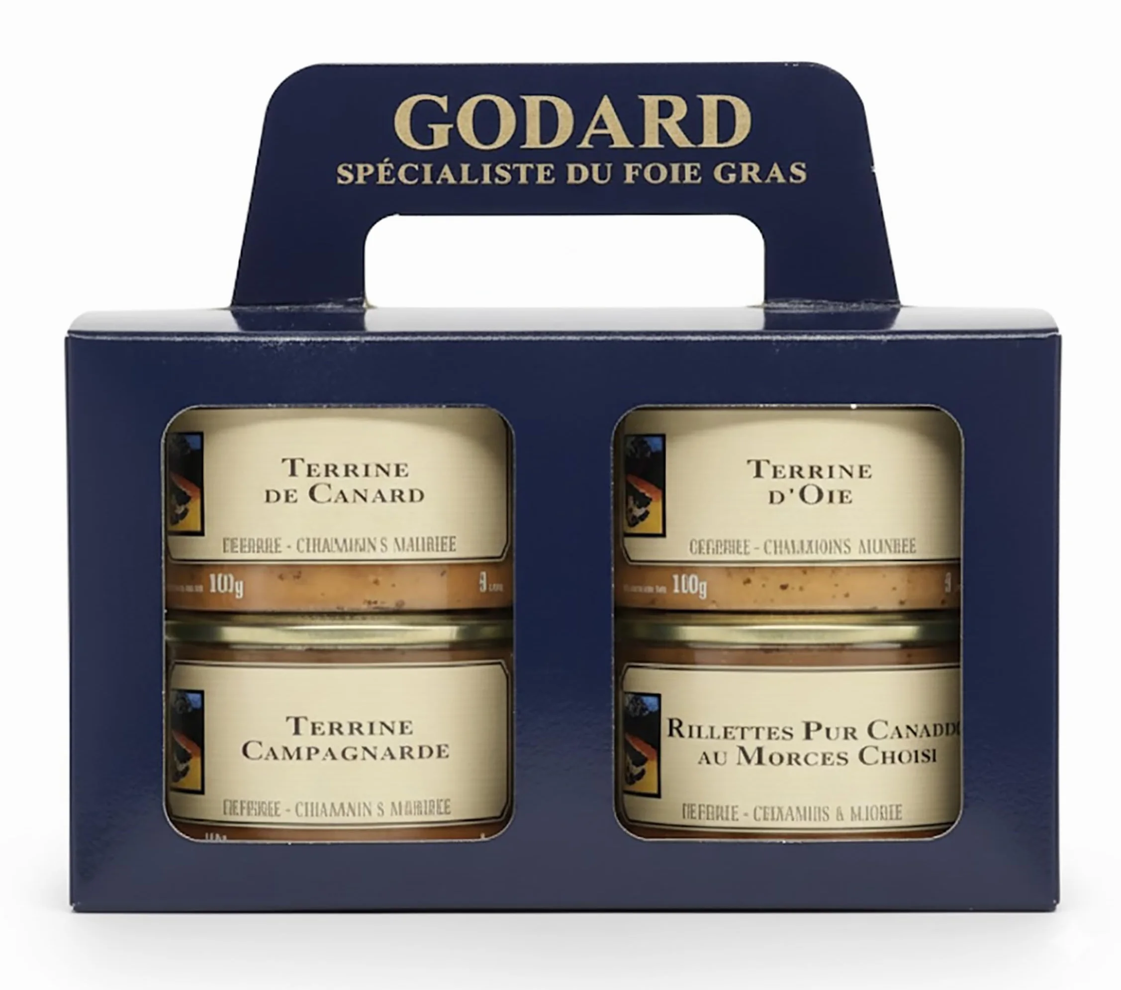 Coffret Godard Spécialiste du Foie Gras, 4 Terrines et Rillettes de Canard, 130g chacune