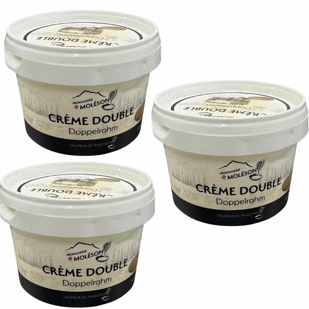 Crème Double de la Gruyère x3 – Crème Suisse Artisanale 51% MG – Texture Onctueuse & Veloutée – Idéale avec Meringues, Fruits & Desserts – Produit Authentique Sans Additifs – 3 Pôts de 200g