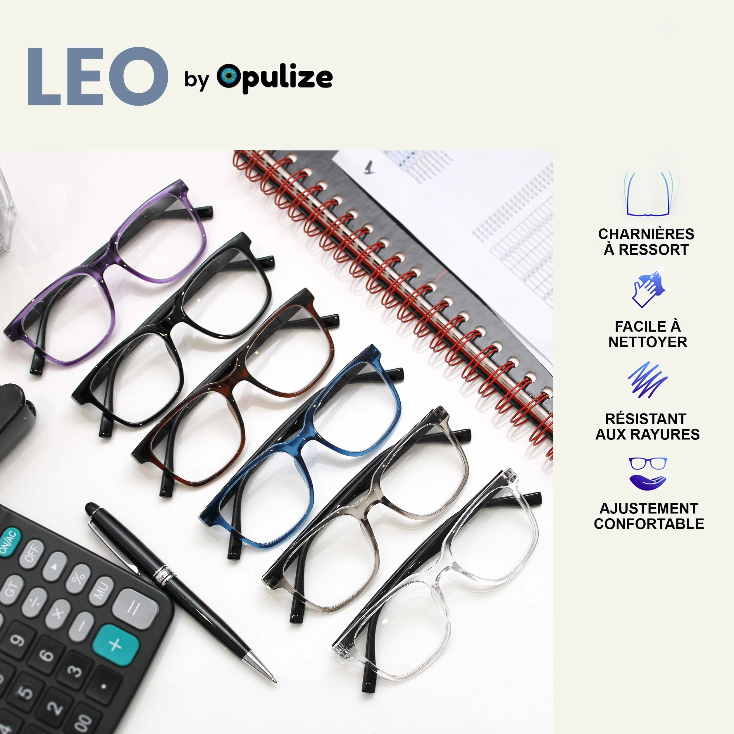 OPULIZE LEO Lunettes de Lecture Monture Rectangulaire Large Noir +1.50