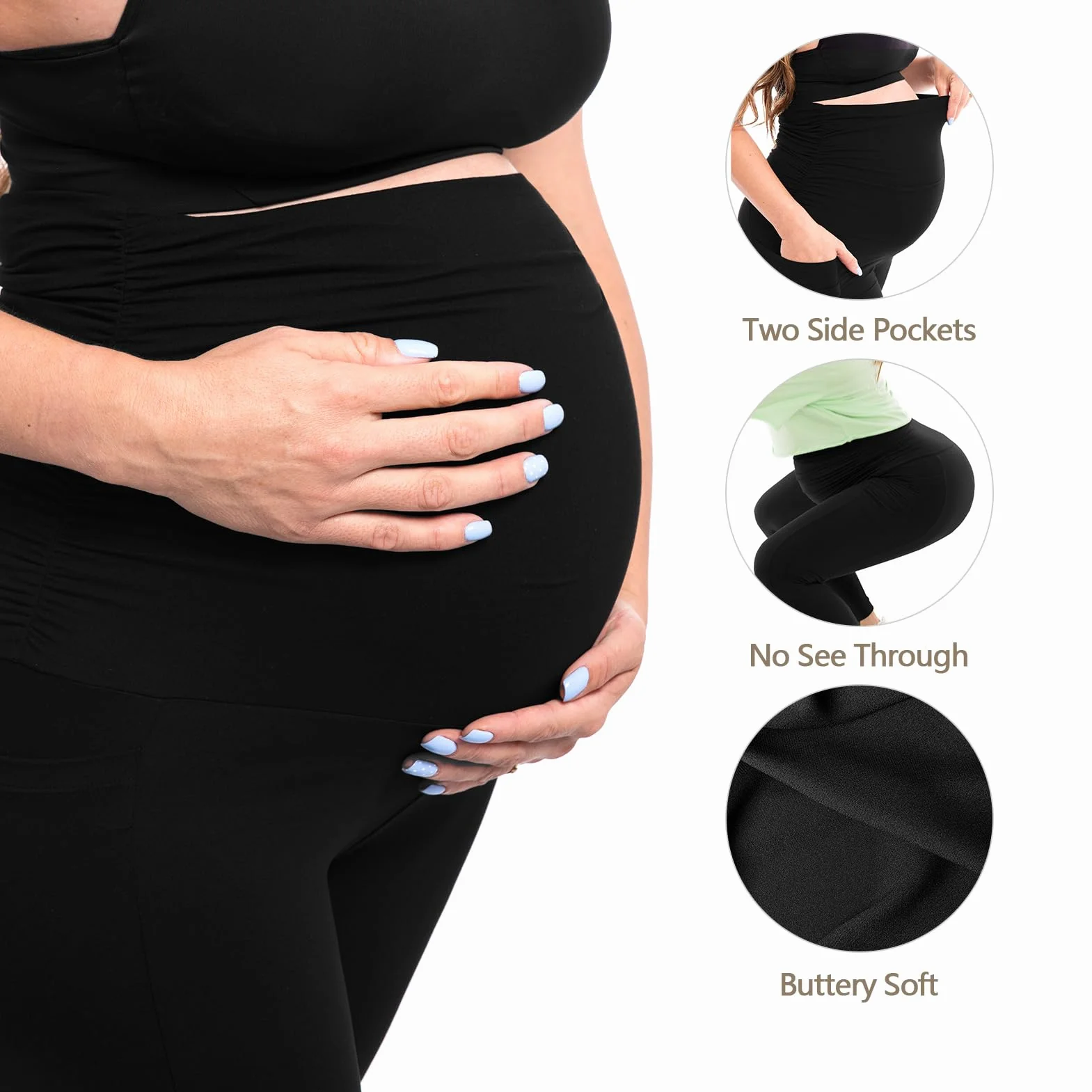 Legging de maternité pour femme avec poches sur le ventre, pantalon de yoga de grossesse