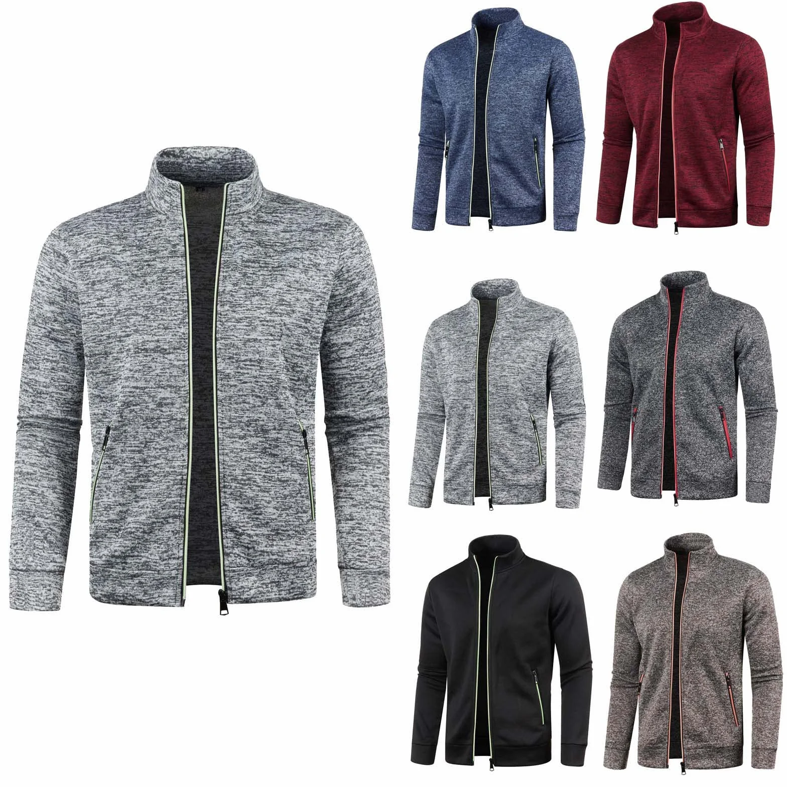 Veste de survêtement homme coton col montant fermeture éclair mi-saison