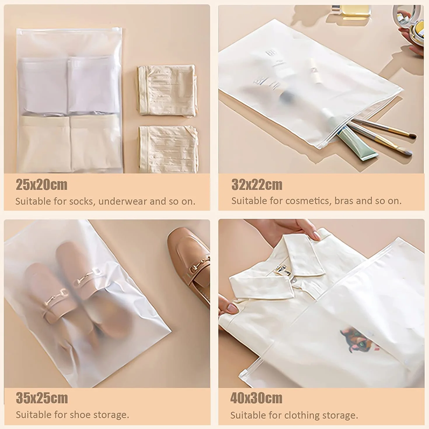 DERAYEE Sac de Voyage Etanche Zippé Transparent Réutilisable Rangement Multifonctionnel Vêtements Cosmétiques