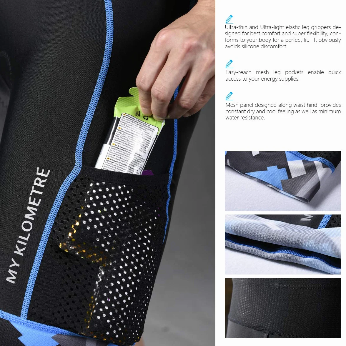 Short de Triathlon Homme MY KILOMETRE – Cuissard Cyclisme Respirant Séchage Rapide Confort Longue Distance Compétition 2 Poches Latérales