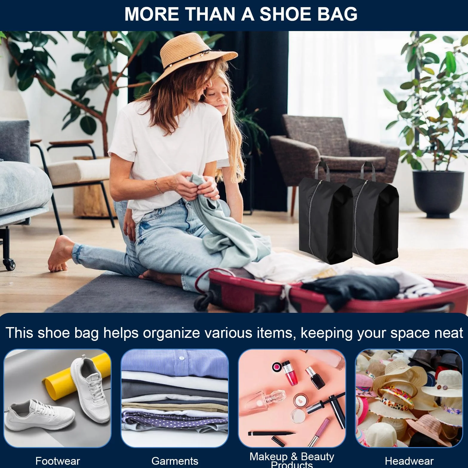 Housses Chaussures Imperméables Set De 2 Sac Chaussures Voyage Grand Sac Chaussures Bagages Noir