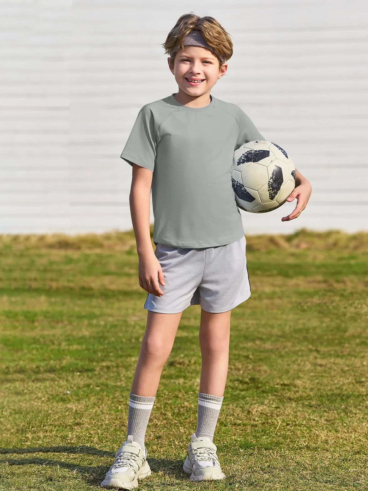 T-shirt enfant à manches courtes col rond uni léger coupe droite sport décontracté 5-14 ans